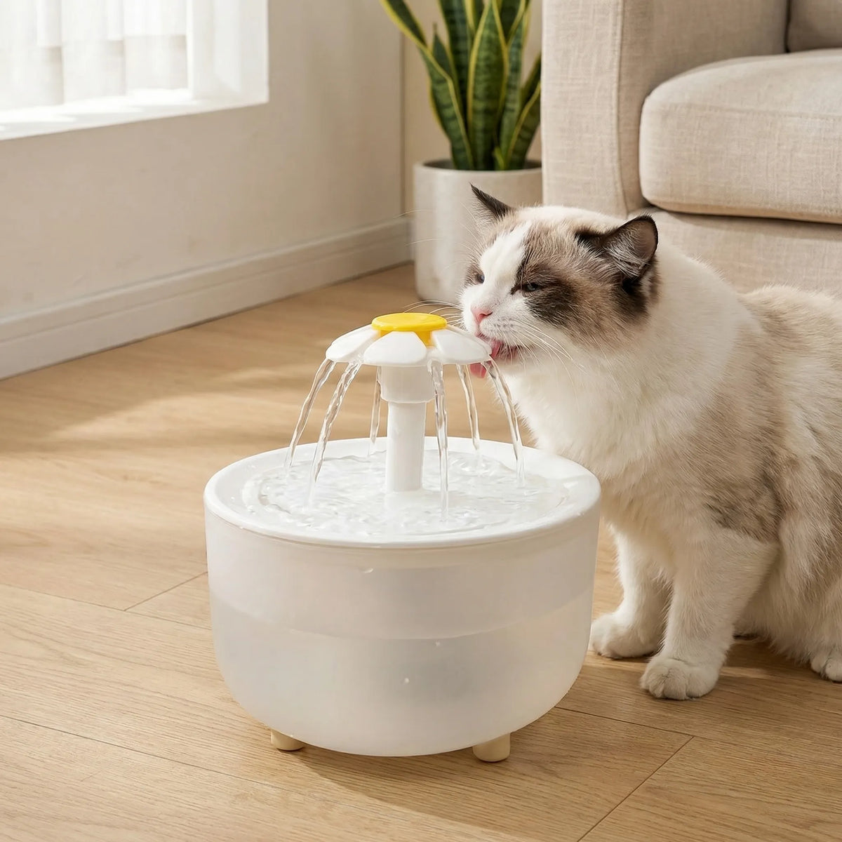 Electric cat water fountain with built-in filter and cascading outlet