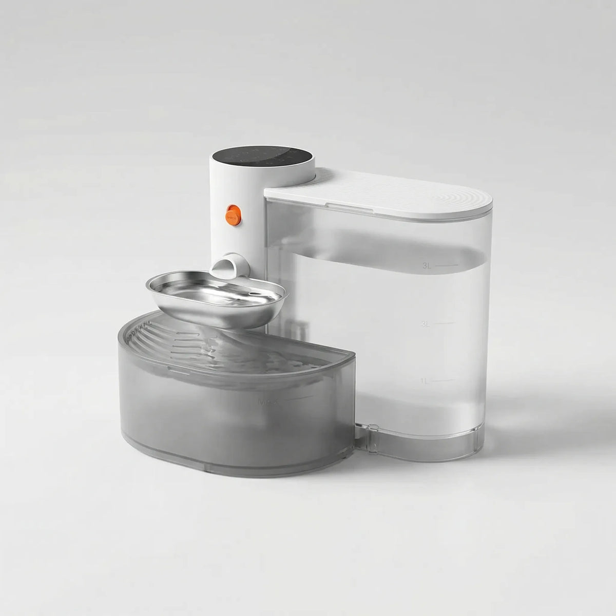 Cordless automatic pet water fountain with integrated filtration and stainless steel bowl