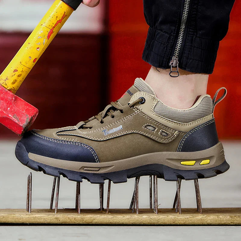 Low profile safety sneaker with non-slip tread and reinforced toe protection