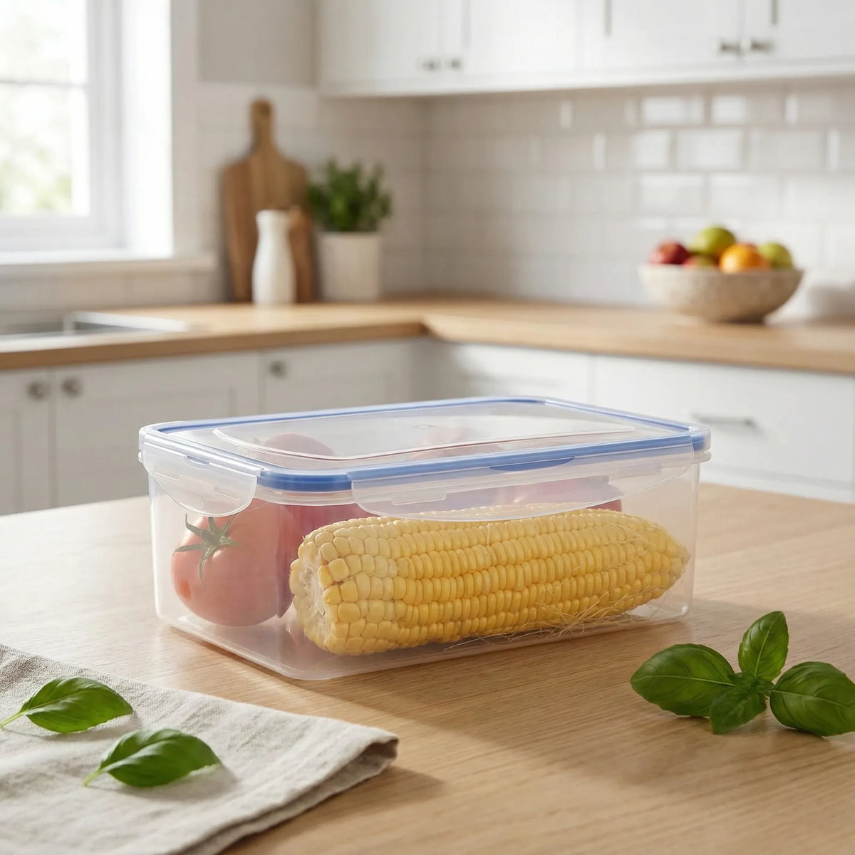 Rectangular airtight storage containers with snap-lock lids