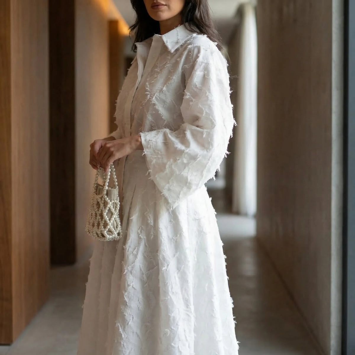 Women's tassel blouse and A-line long skirt set, coordinated two-piece outfit