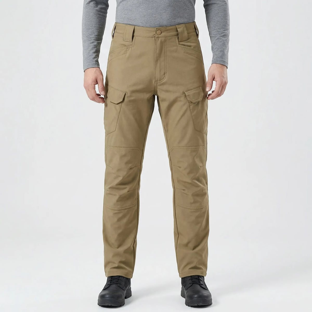 Tactical cargo trousers with fleece lining and water-repellent outer