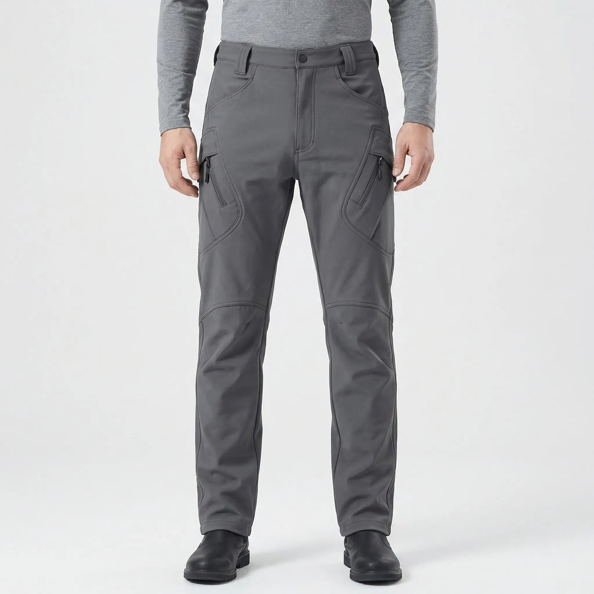 Tactical cargo trousers with fleece lining and water-repellent outer