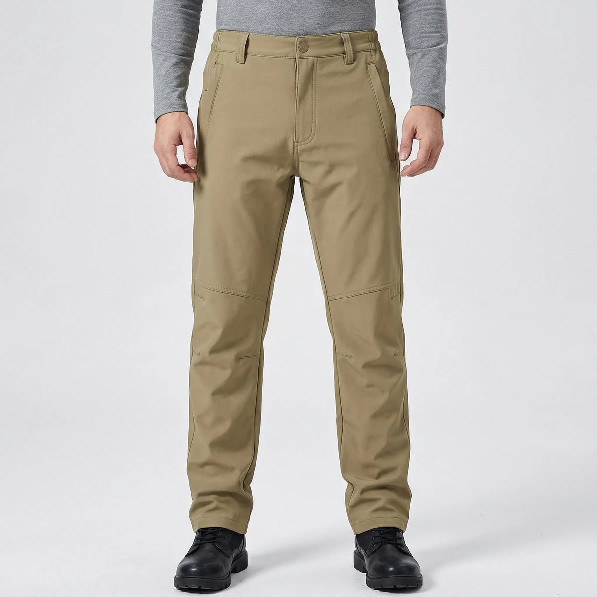 Tactical cargo trousers with fleece lining and water-repellent outer
