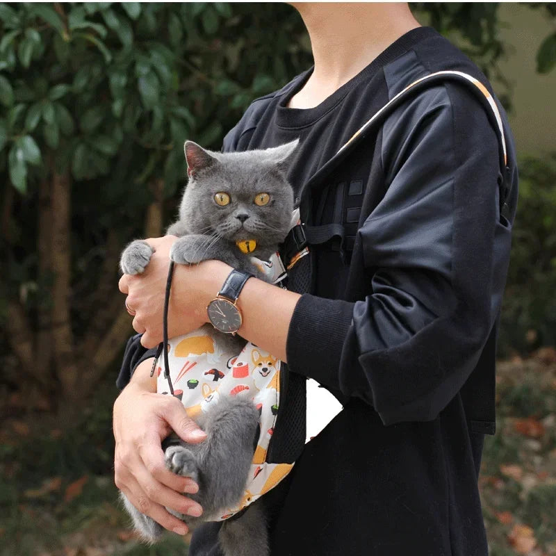 Pet front carry backpack with breathable mesh panels for cats and small dogs