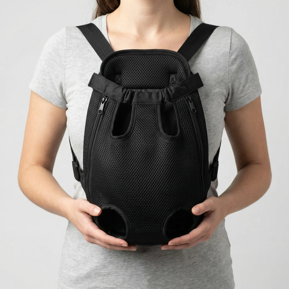 Pet front carry backpack with breathable mesh panels for cats and small dogs