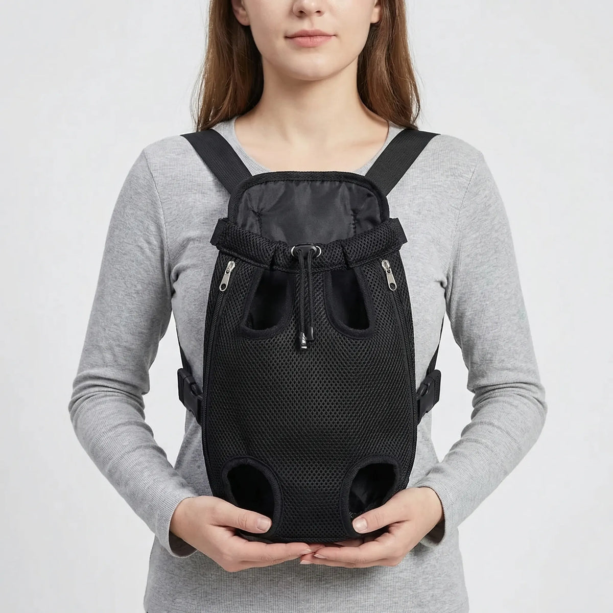 Pet front carry backpack with breathable mesh panels for cats and small dogs