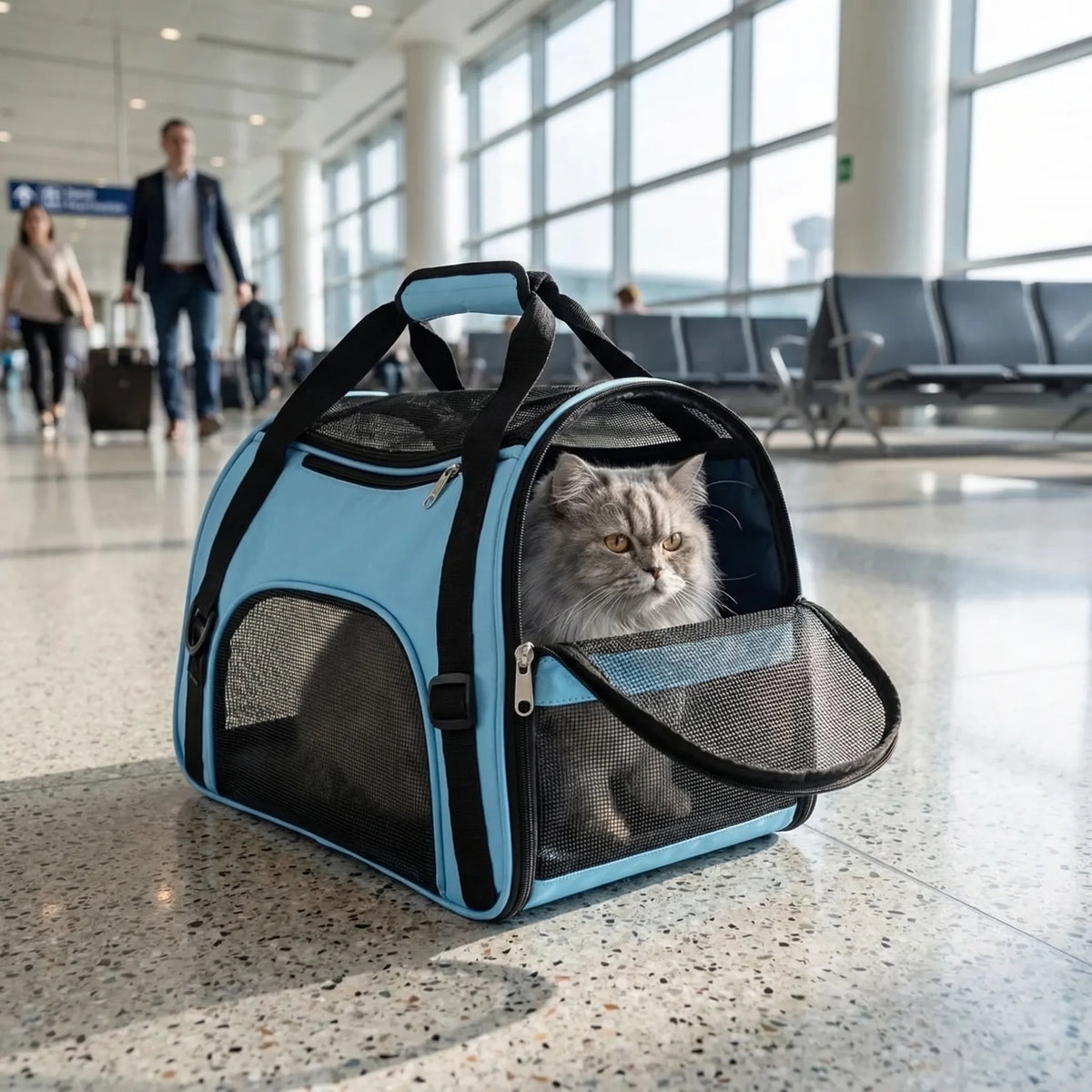 Foldable mesh pet carrier bag with ventilated panels and shoulder strap