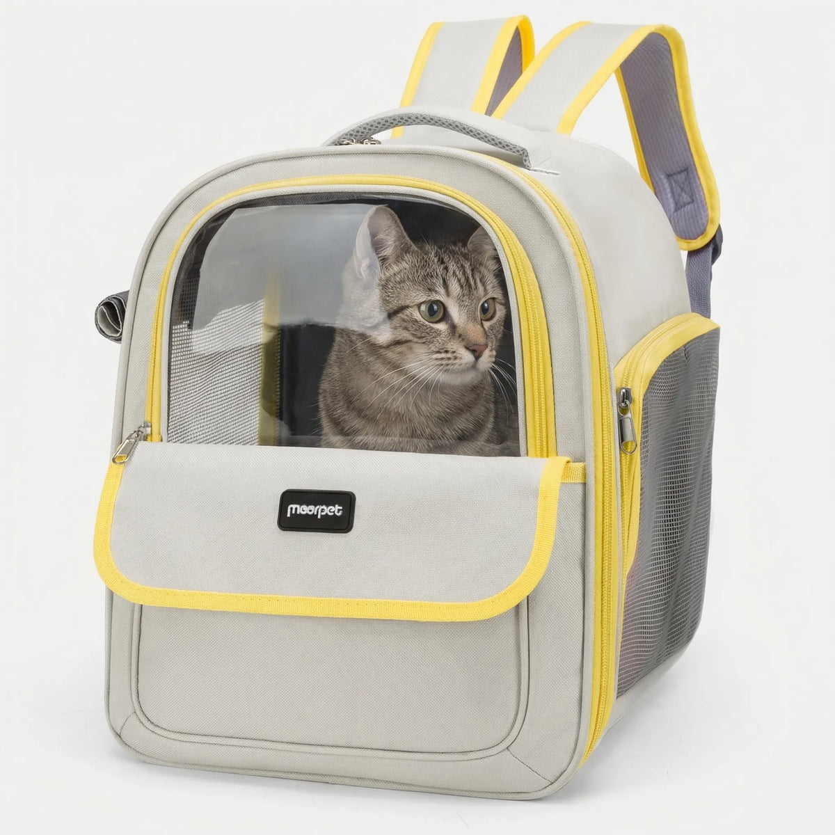 Foldable pet carrier backpack with breathable mesh and bubble window