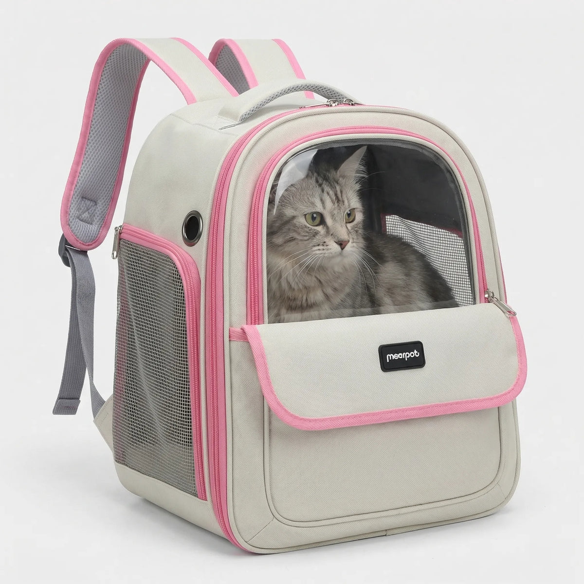 Foldable pet carrier backpack with breathable mesh and bubble window
