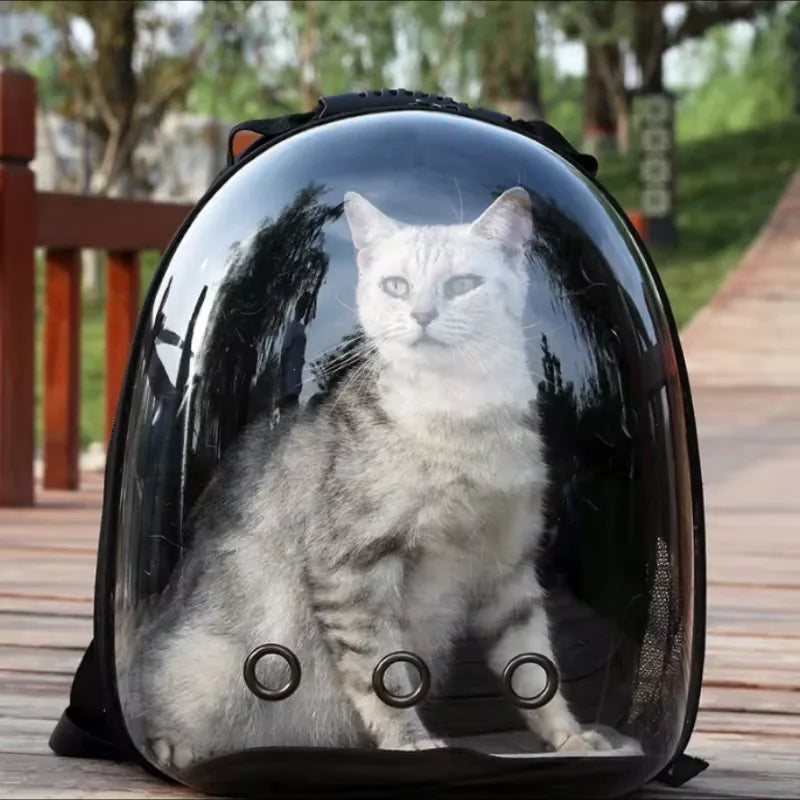 Cat carrier backpack with transparent panoramic dome and ventilation ports