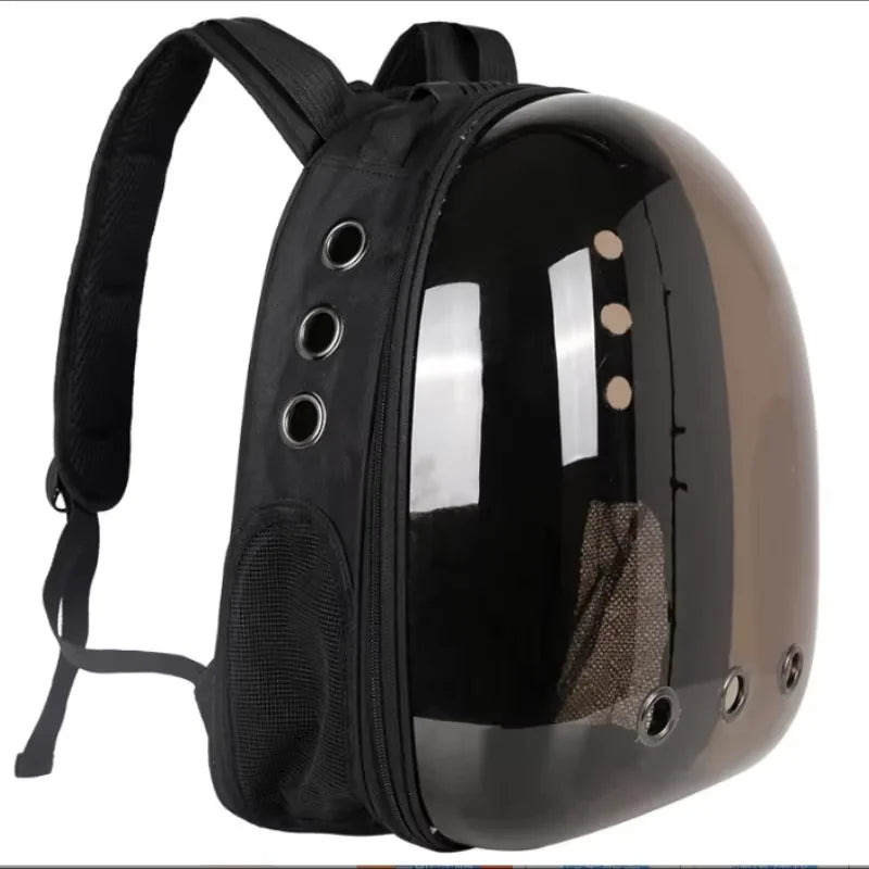 Cat carrier backpack with transparent panoramic dome and ventilation ports
