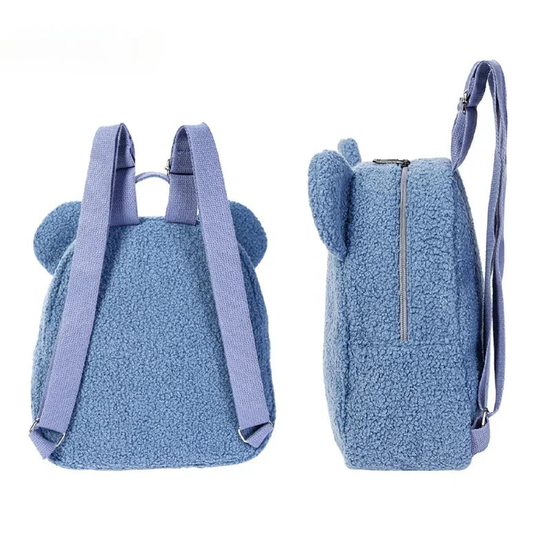 Fluffy plush bear backpack with flannel exterior and padded straps
