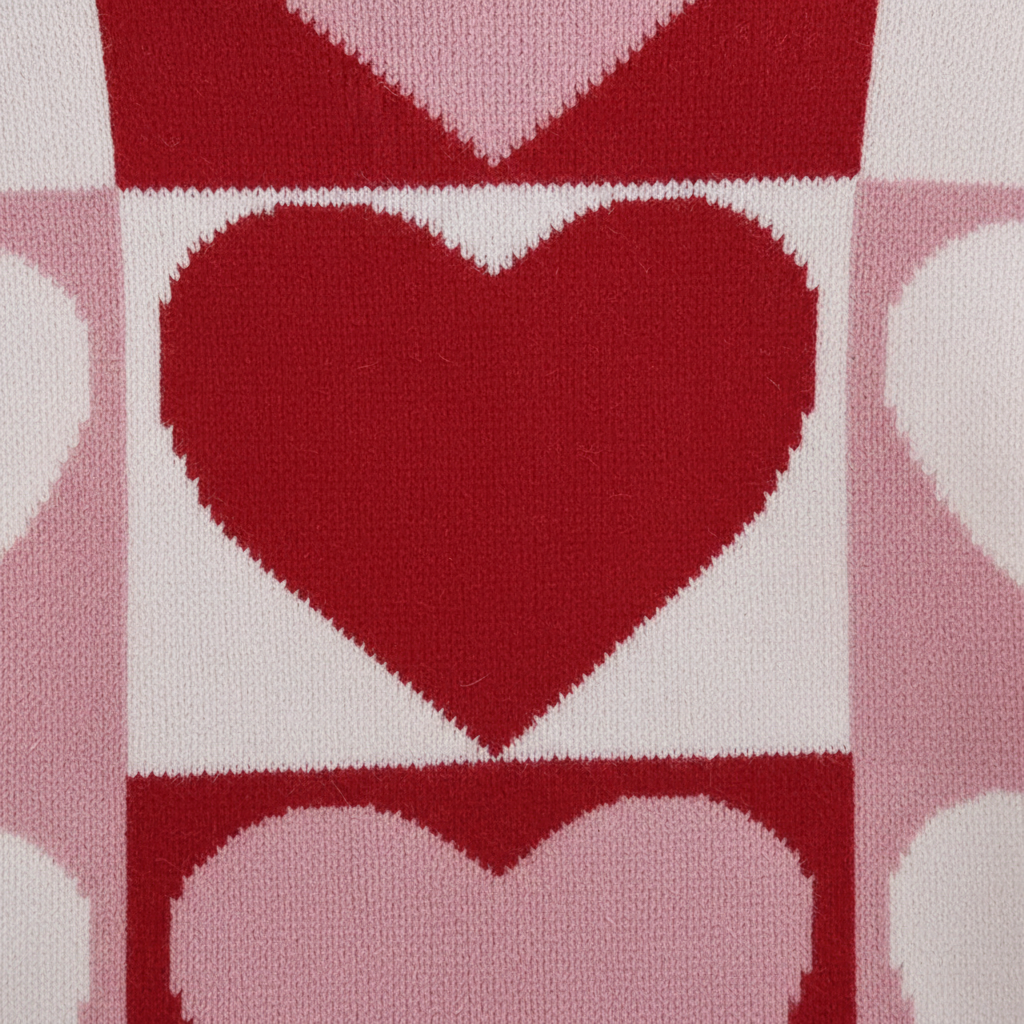 Girls knit sweater with heart check pattern and crewneck
