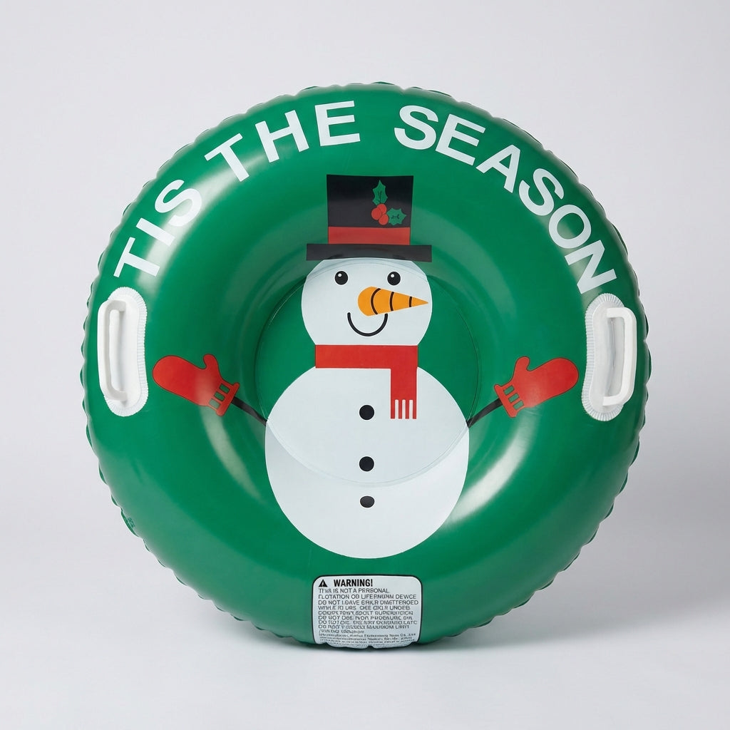 Inflatable round snow sled with dual grip handles and low profile