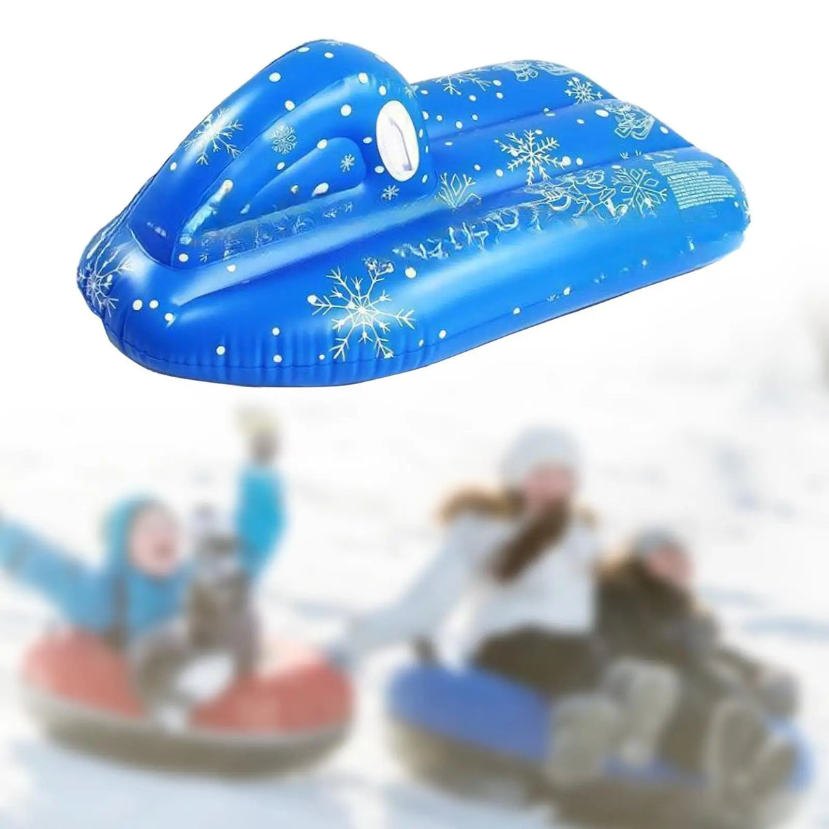 Inflatable snow tube with cushioned seating and compact portable design