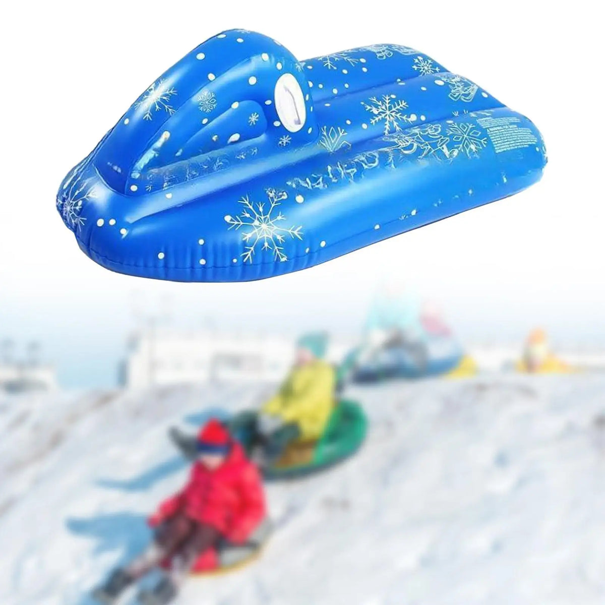 Inflatable snow tube with cushioned seating and compact portable design