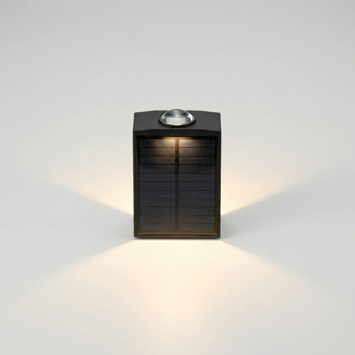Solar-powered outdoor wall light with dual up-down beam pattern