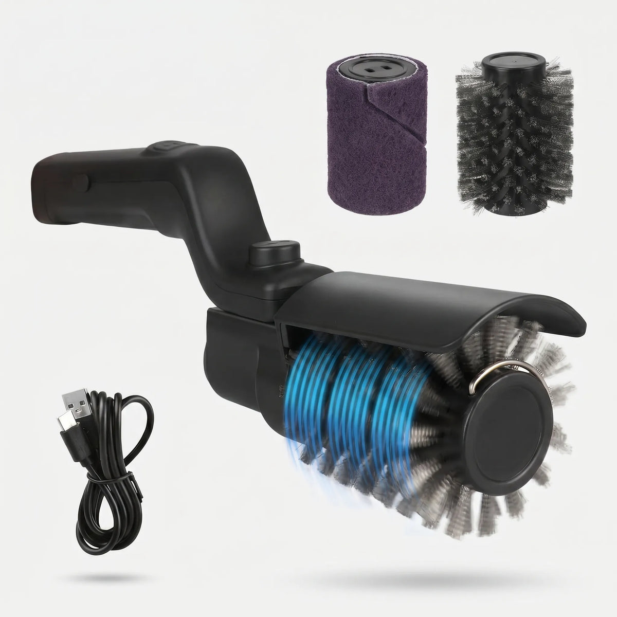 Cordless electric grill brush with rotating head for grill grates