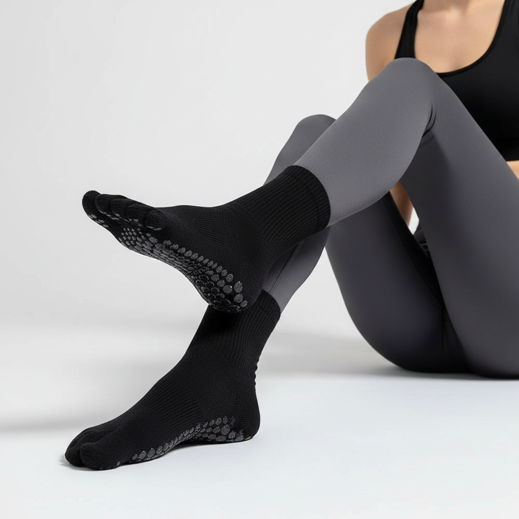 Five toe yoga socks non-slip silicone grip low ankle cotton blend