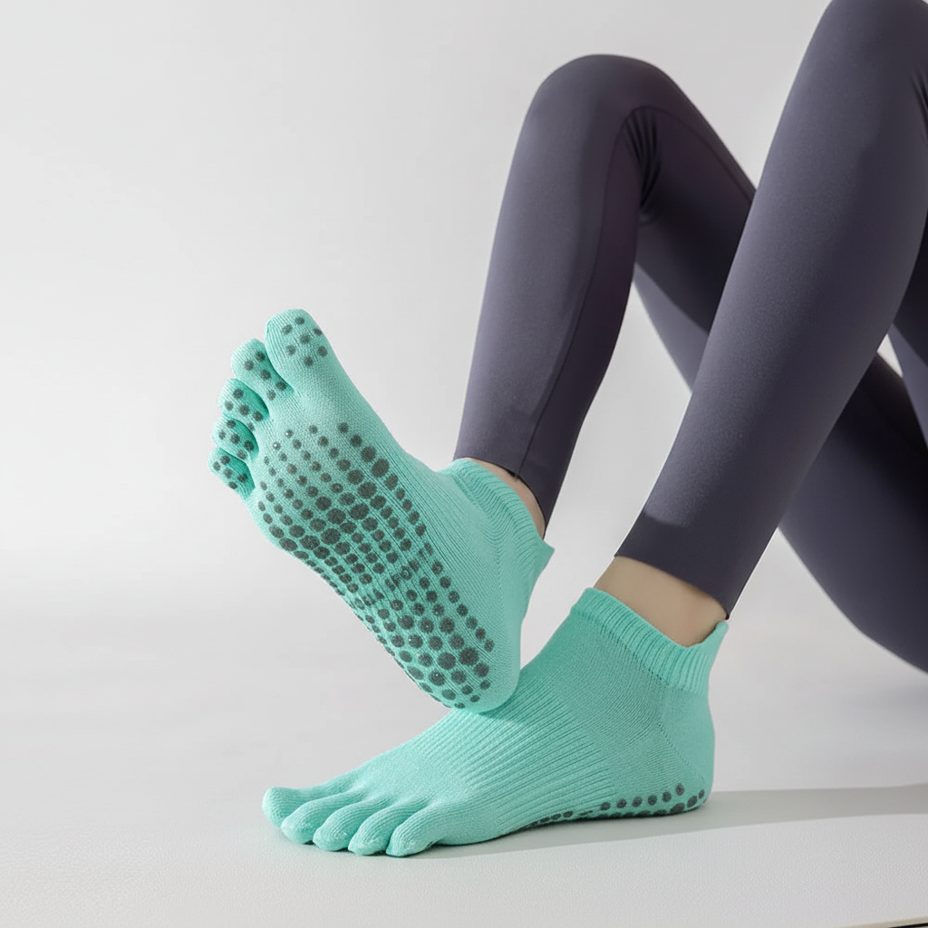 Five toe yoga socks non-slip silicone grip low ankle cotton blend