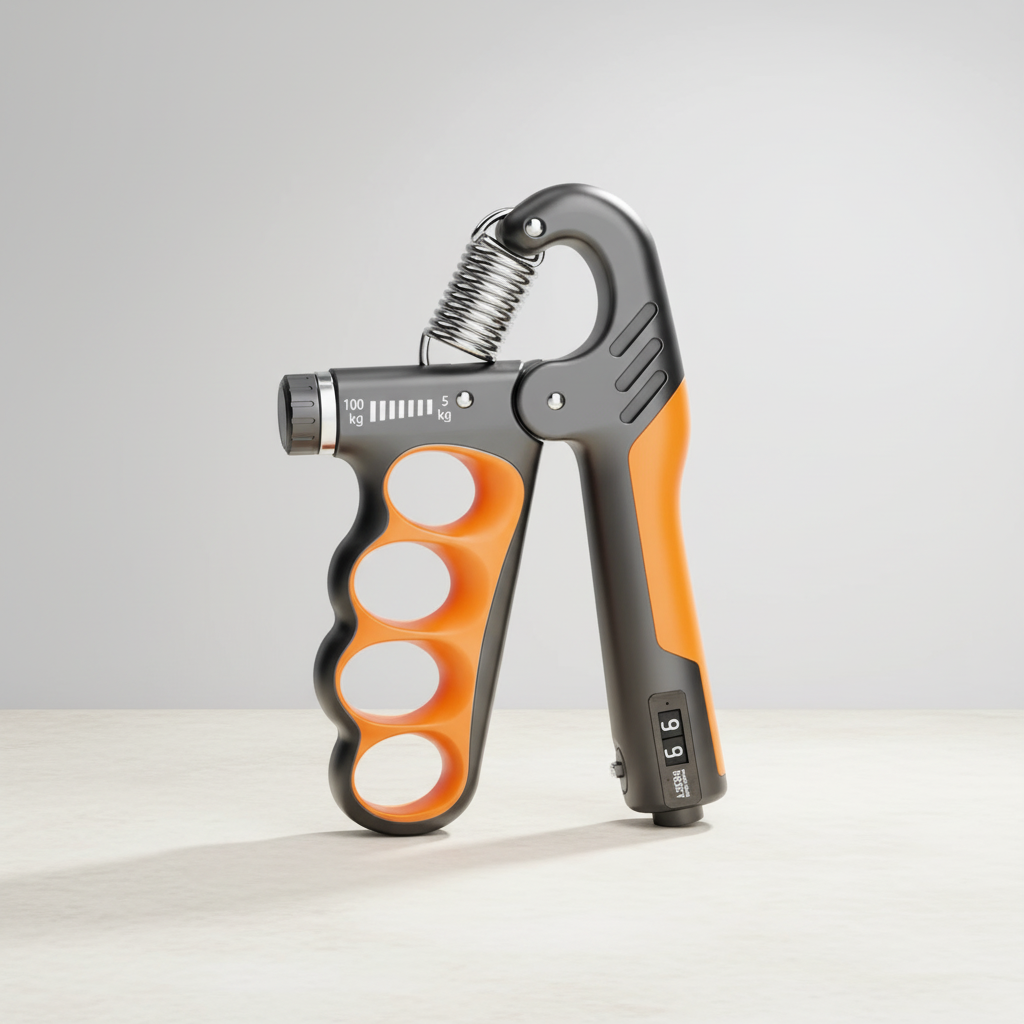 Adjustable hand grip strengthener with ergonomic finger grooves