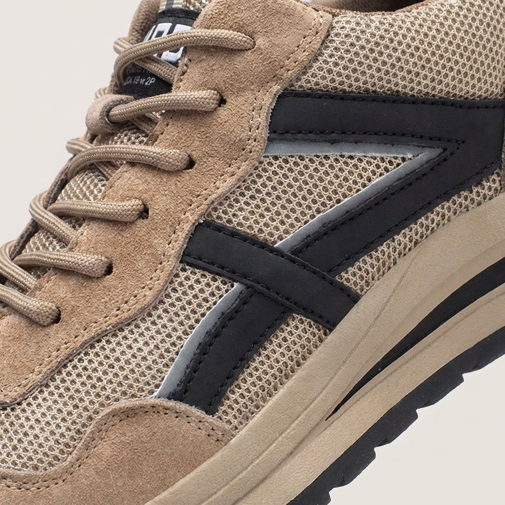 Low-profile safety sneakers with reinforced toe and non-slip outsole