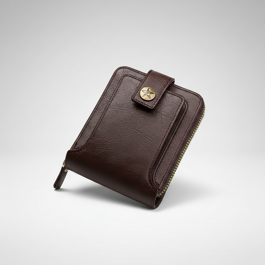 Compact vintage zip clutch wallet with multiple pockets