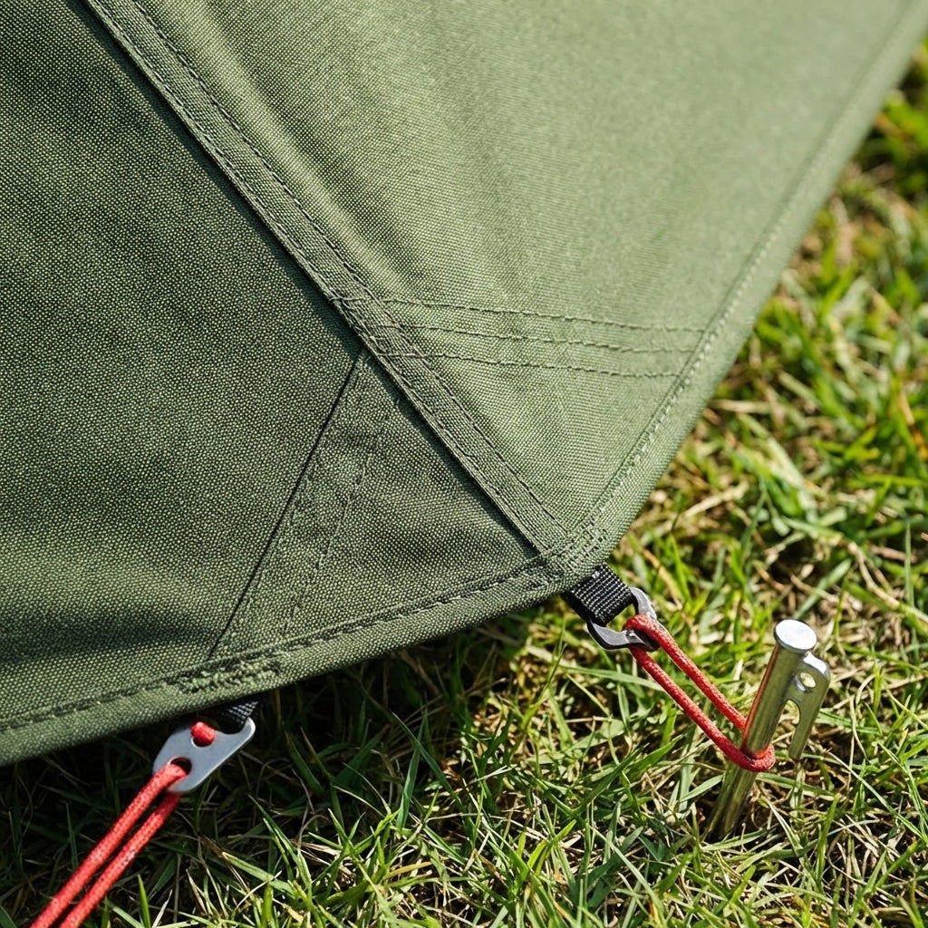 Stove-compatible pyramid tent with chimney port and double-layer insulation