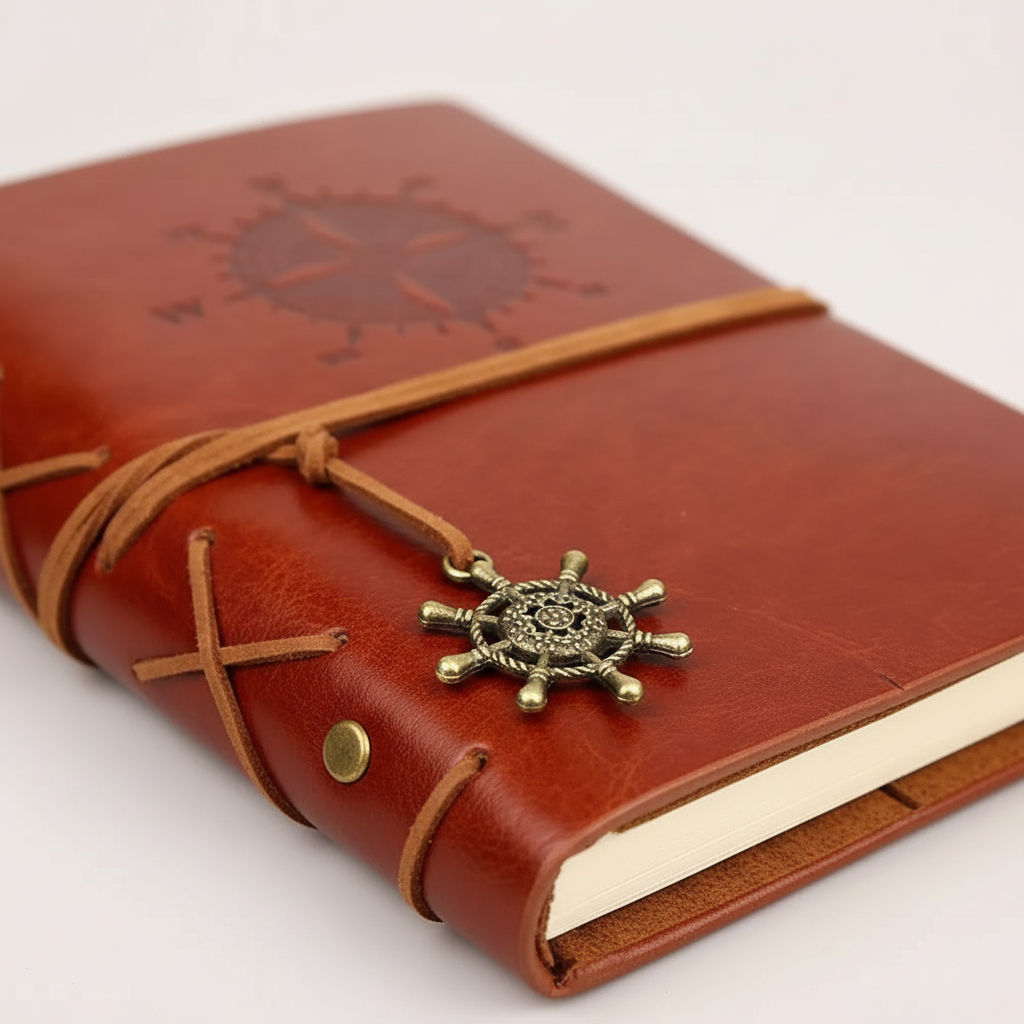 Retro travel journal with replaceable refill pages and secure closure