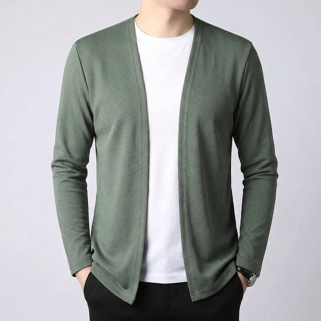 Men's slim open front knit cardigan with lightweight breathable layer