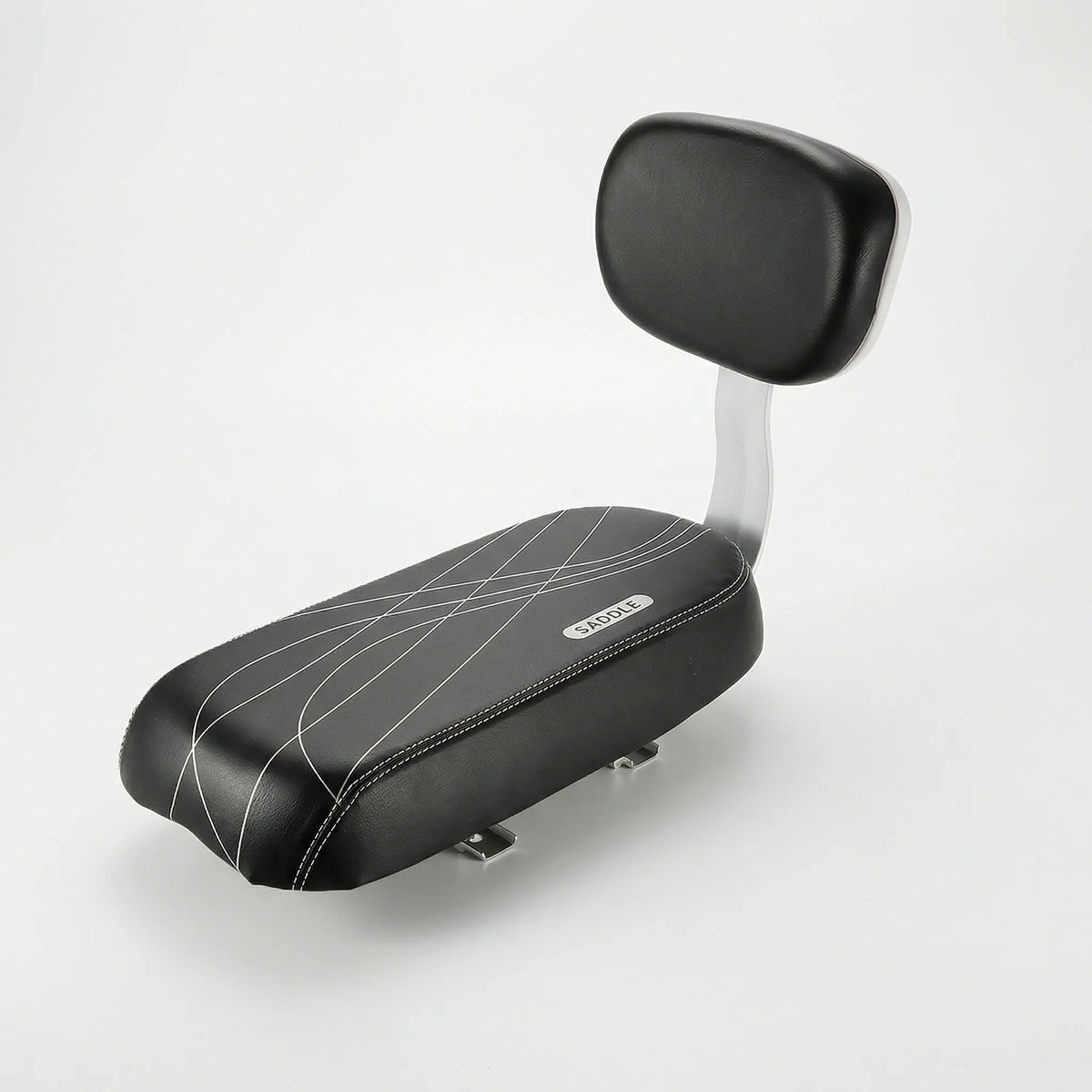 Rear child bike seat with padded backrest and foot supports