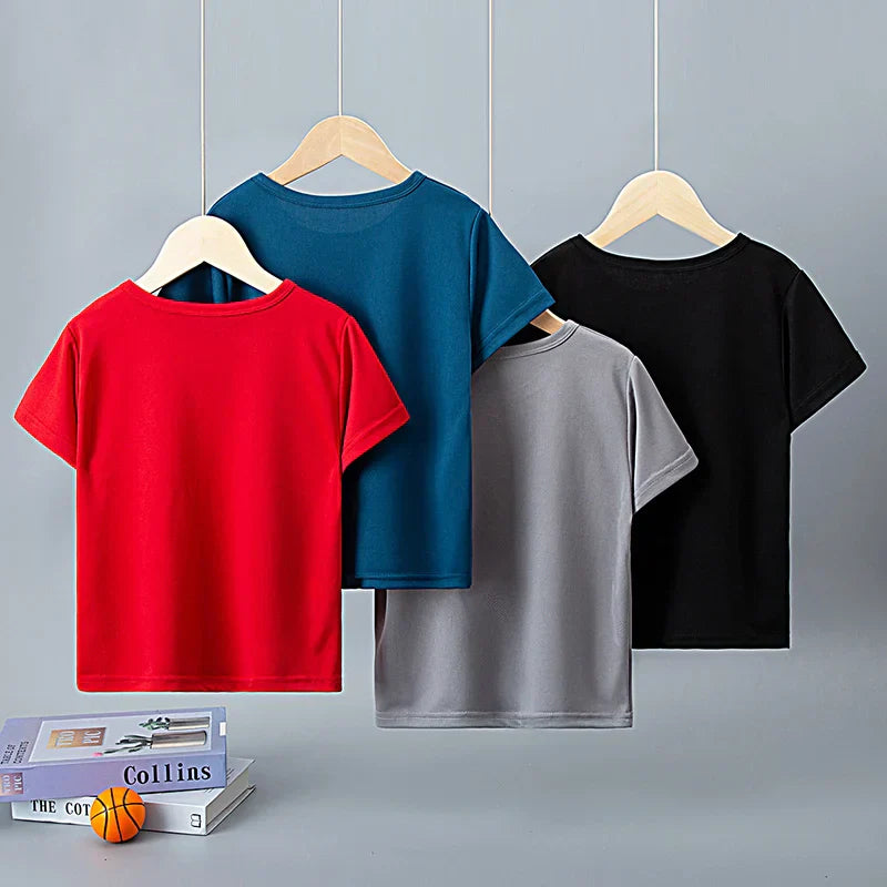Kids quick-drying short sleeve t-shirt with sporty sleeve stripes