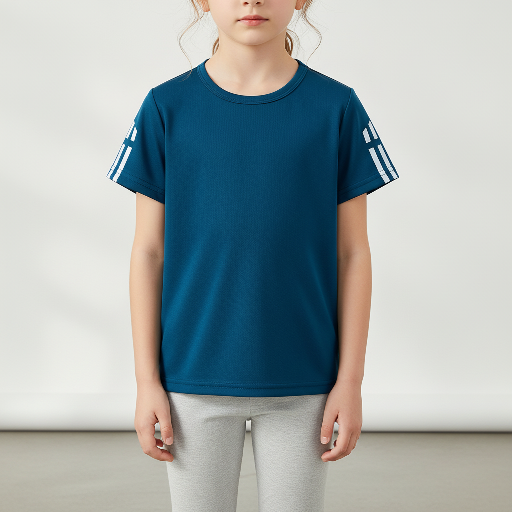 Kids quick-drying short sleeve t-shirt with sporty sleeve stripes
