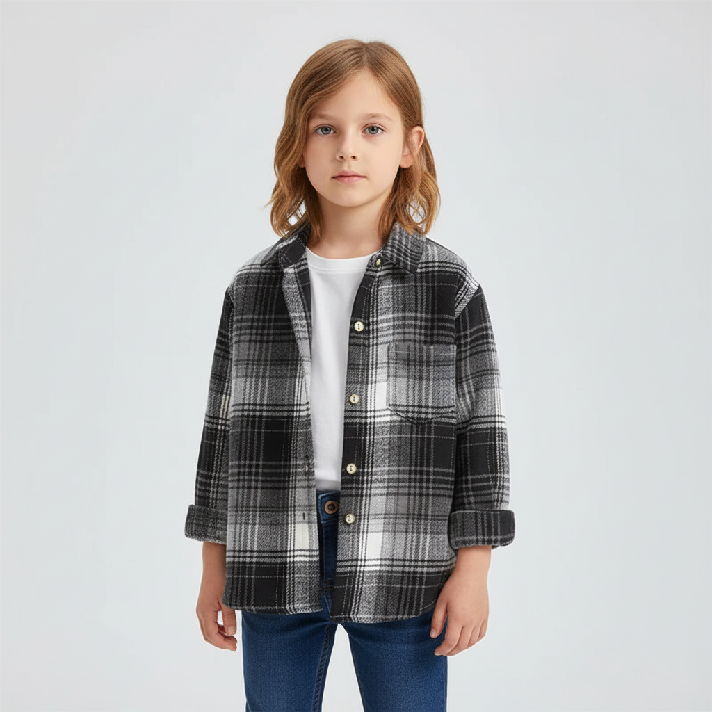 Kids checked long sleeve button shirt with soft broadcloth fabric