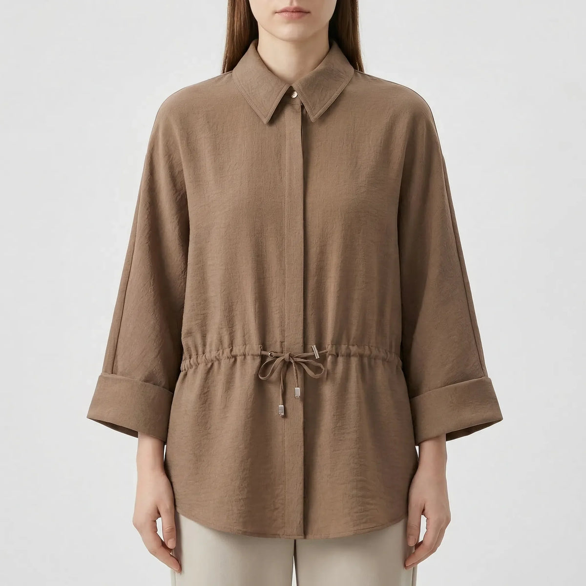 Kimono-style co-ord set with lace-up blouse and elastic waist trousers