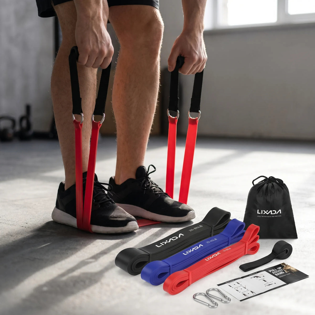 Heavy duty resistance loop set with five colour-coded bands, handles and door anchor
