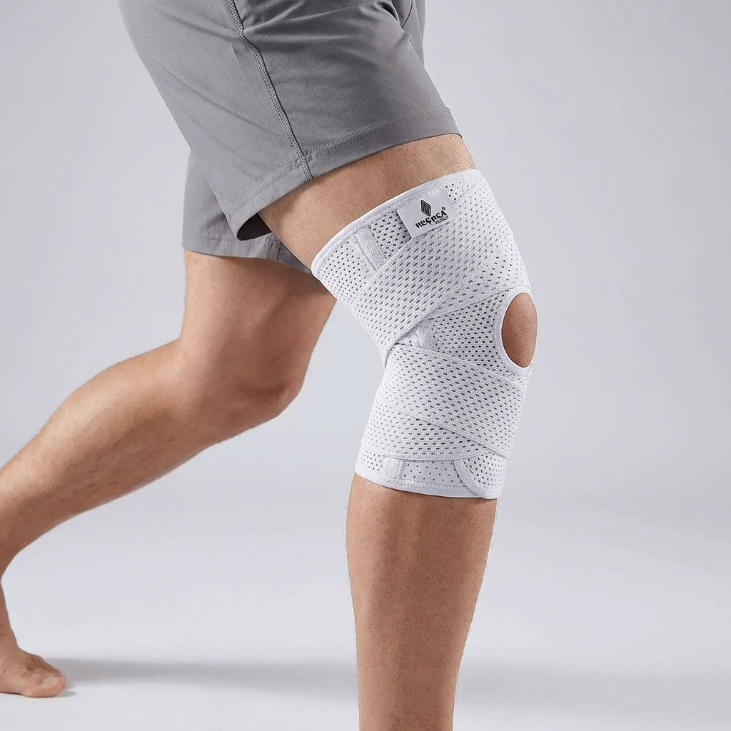 Adjustable knee support brace with side stabilisers and compression