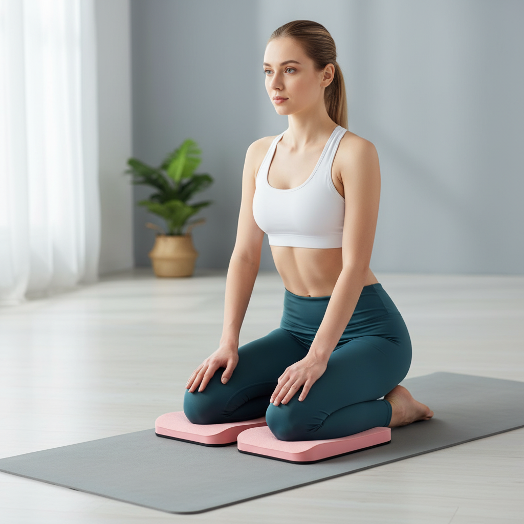 Thick foam knee pads for yoga with textured non-slip surface