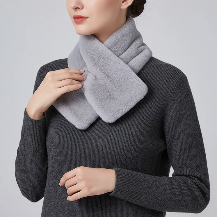Faux rabbit fur scarf with knit backing and loop closure