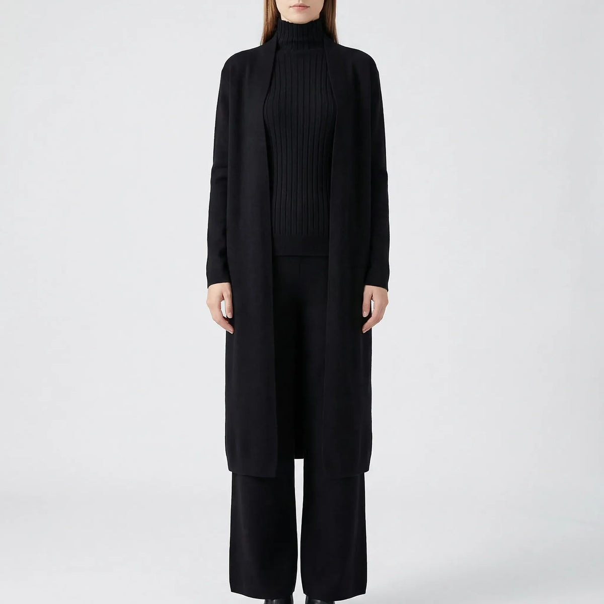 Women's knitted 3-piece set with cardigan, jumper, and trousers