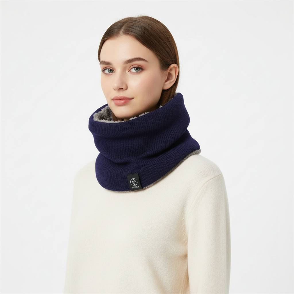 Knitted fleece lined neck warmer snood for winter outdoor wear