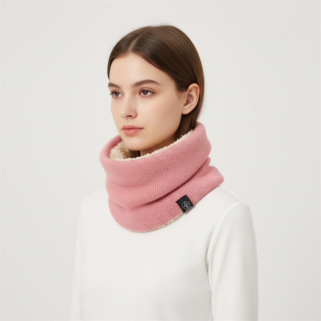 Knitted fleece lined neck warmer snood for winter outdoor wear