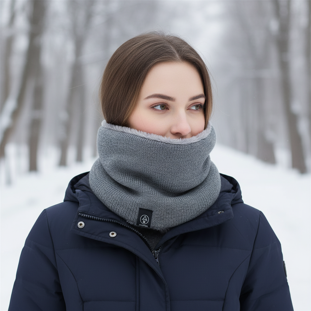 Knitted fleece lined neck warmer snood for winter outdoor wear