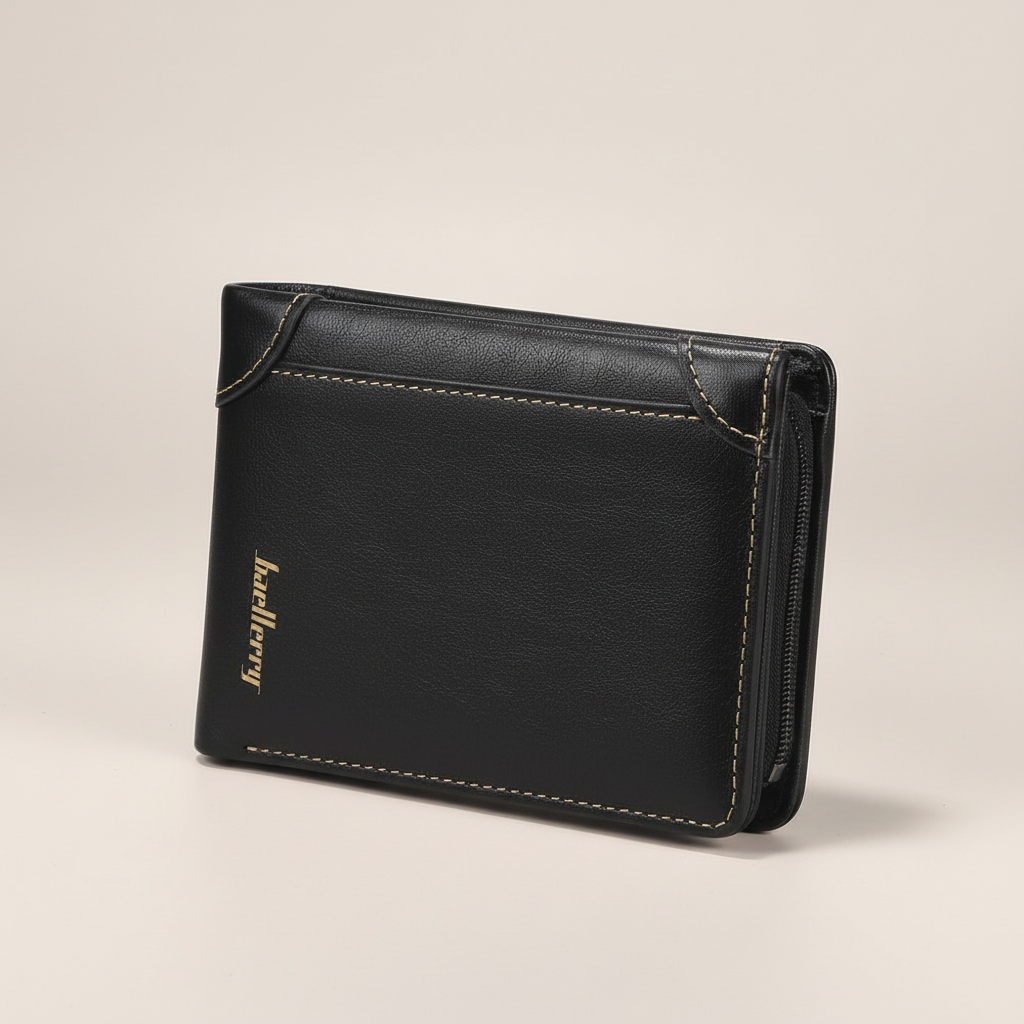 Compact RFID blocking wallet with front pocket design and zip coin compartment