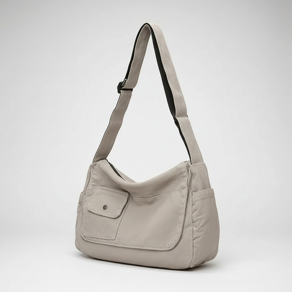 Large canvas messenger bag with adjustable shoulder strap and secure zipper closure