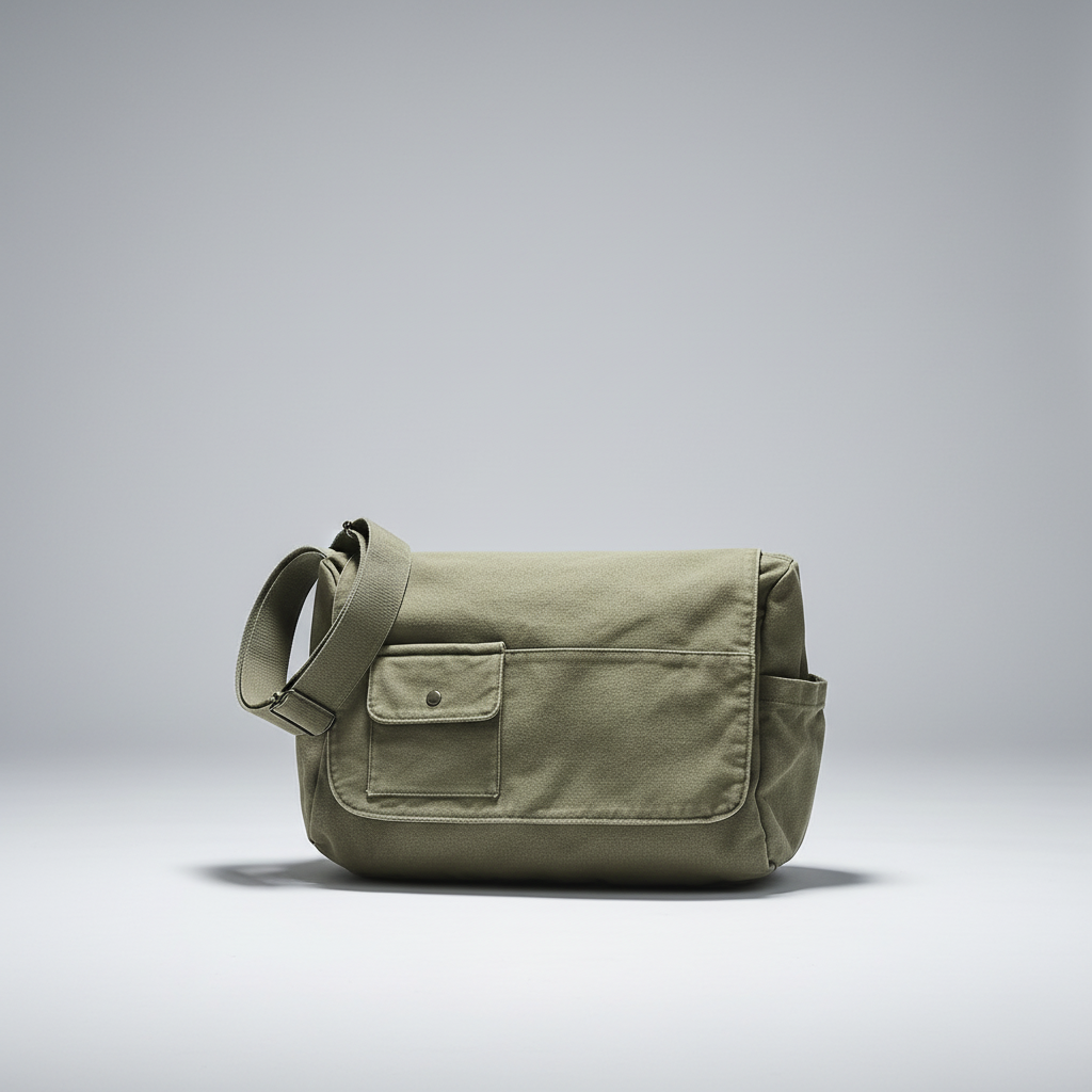 Large canvas messenger bag with adjustable shoulder strap and secure zipper closure