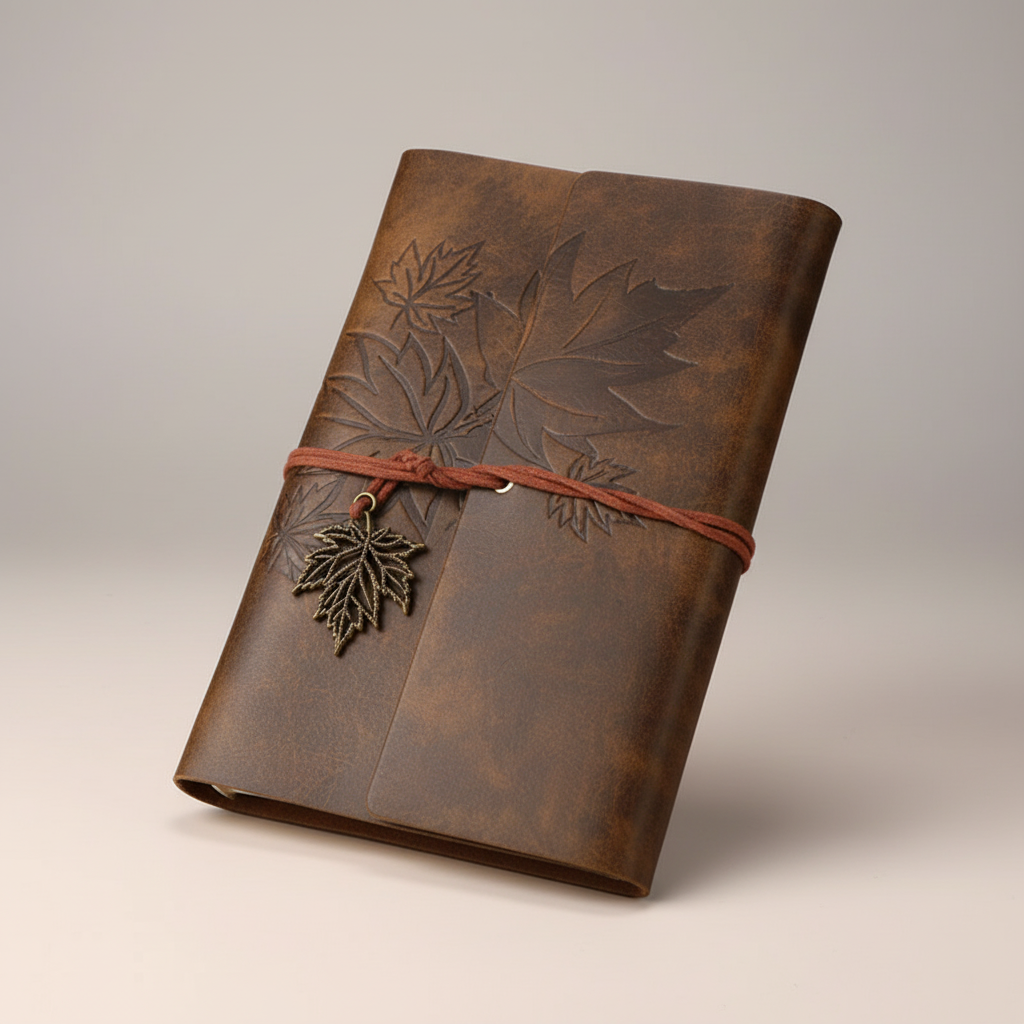 Vintage travellers notebook with refillable loose leaf pages and wraparound closure
