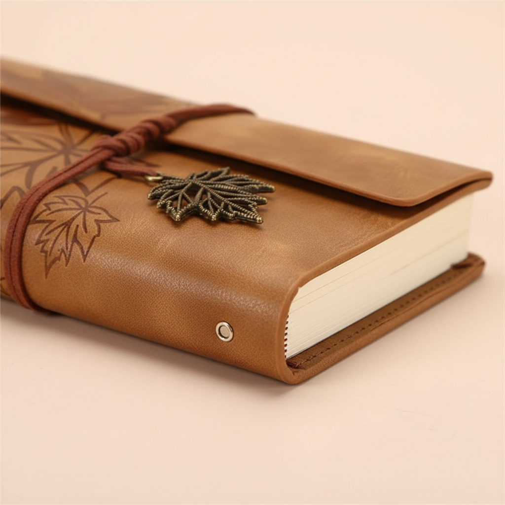 Vintage travellers notebook with refillable loose leaf pages and wraparound closure