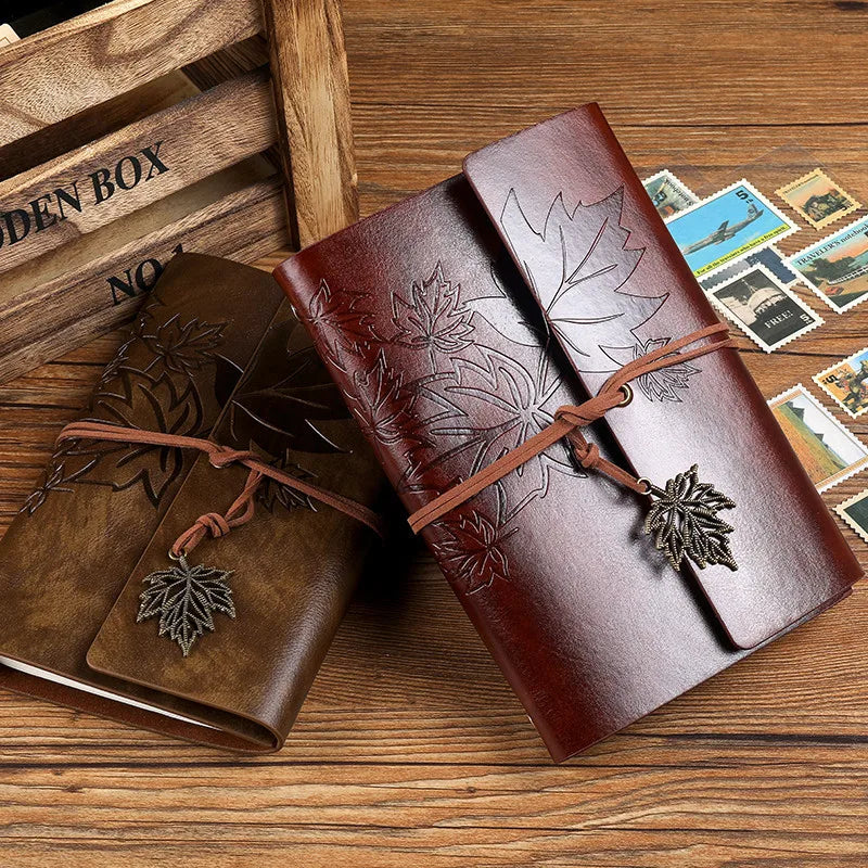 Vintage travellers notebook with refillable loose leaf pages and wraparound closure